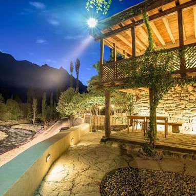 Exterior view at night in Serena Shigar fort